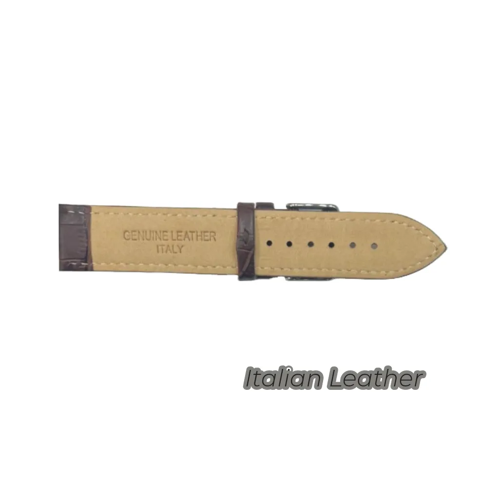 12PCS Alligator Grain Dark Brown Leather Watch Band (12MM-30MM   XXL Sizes) Padded w/White Stitches
