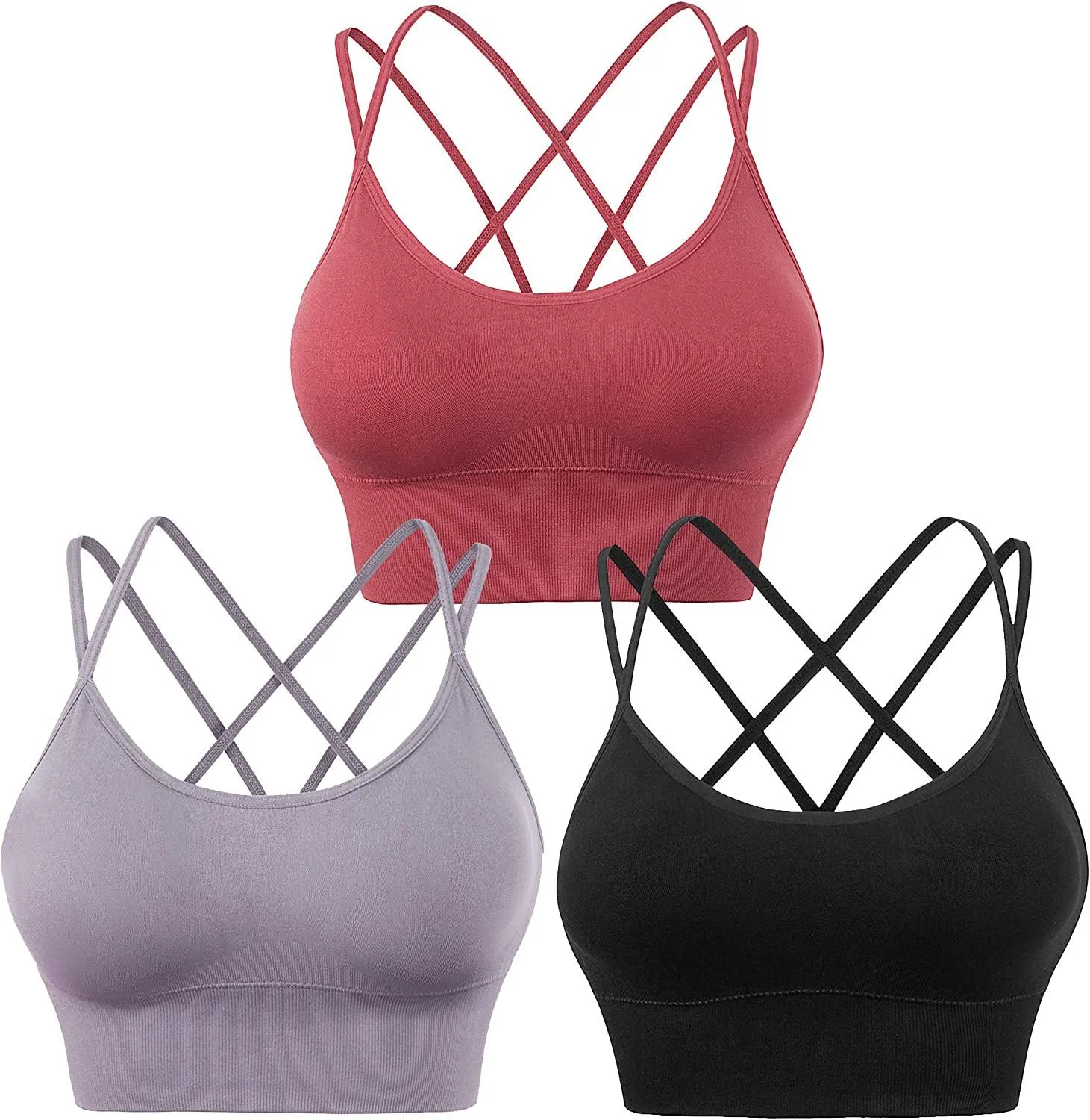 3-Pack: Women's Padded Spaghetti Strap Crisscross Bra