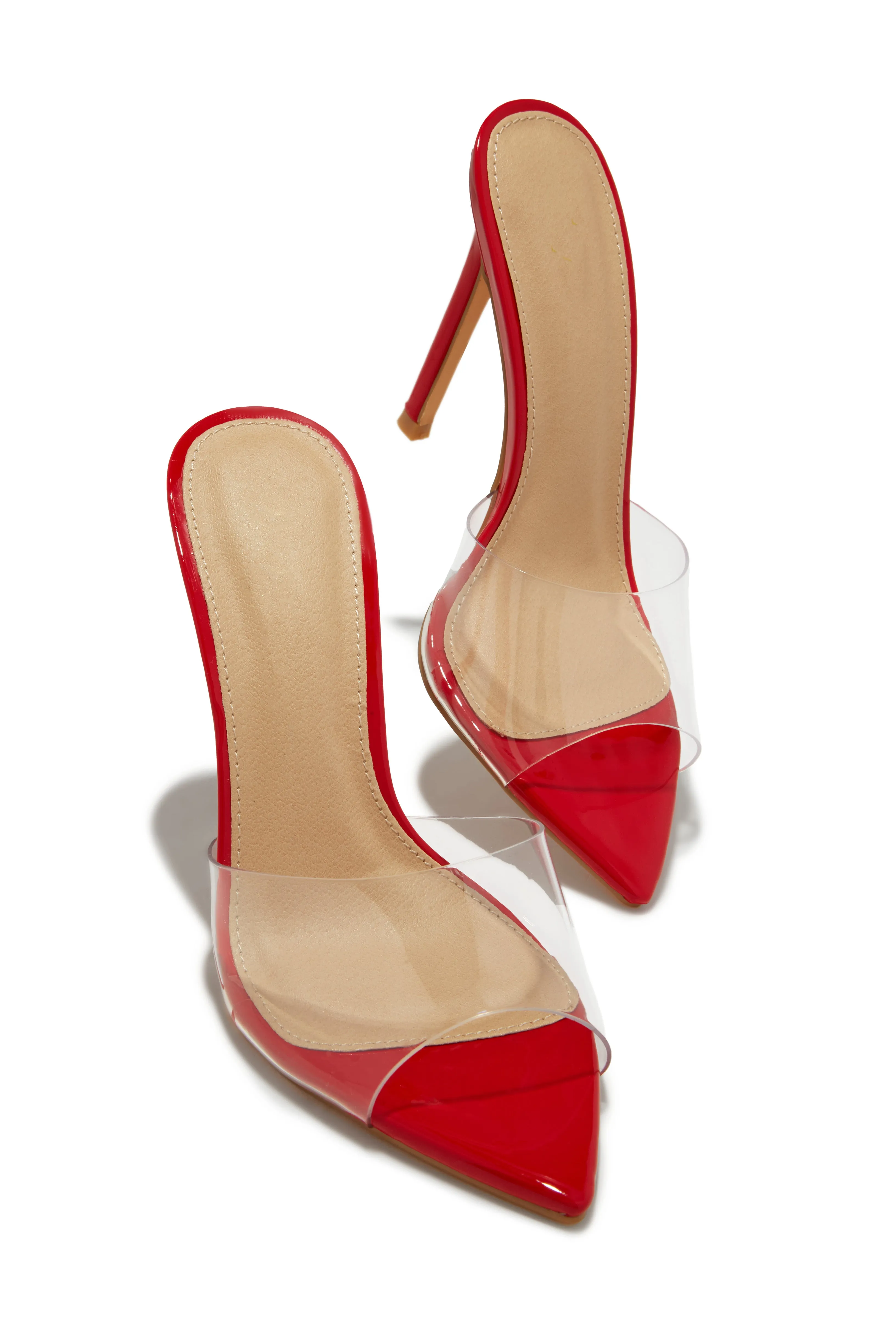 Beauty Blogger Clear Strap Heel Mules - Red