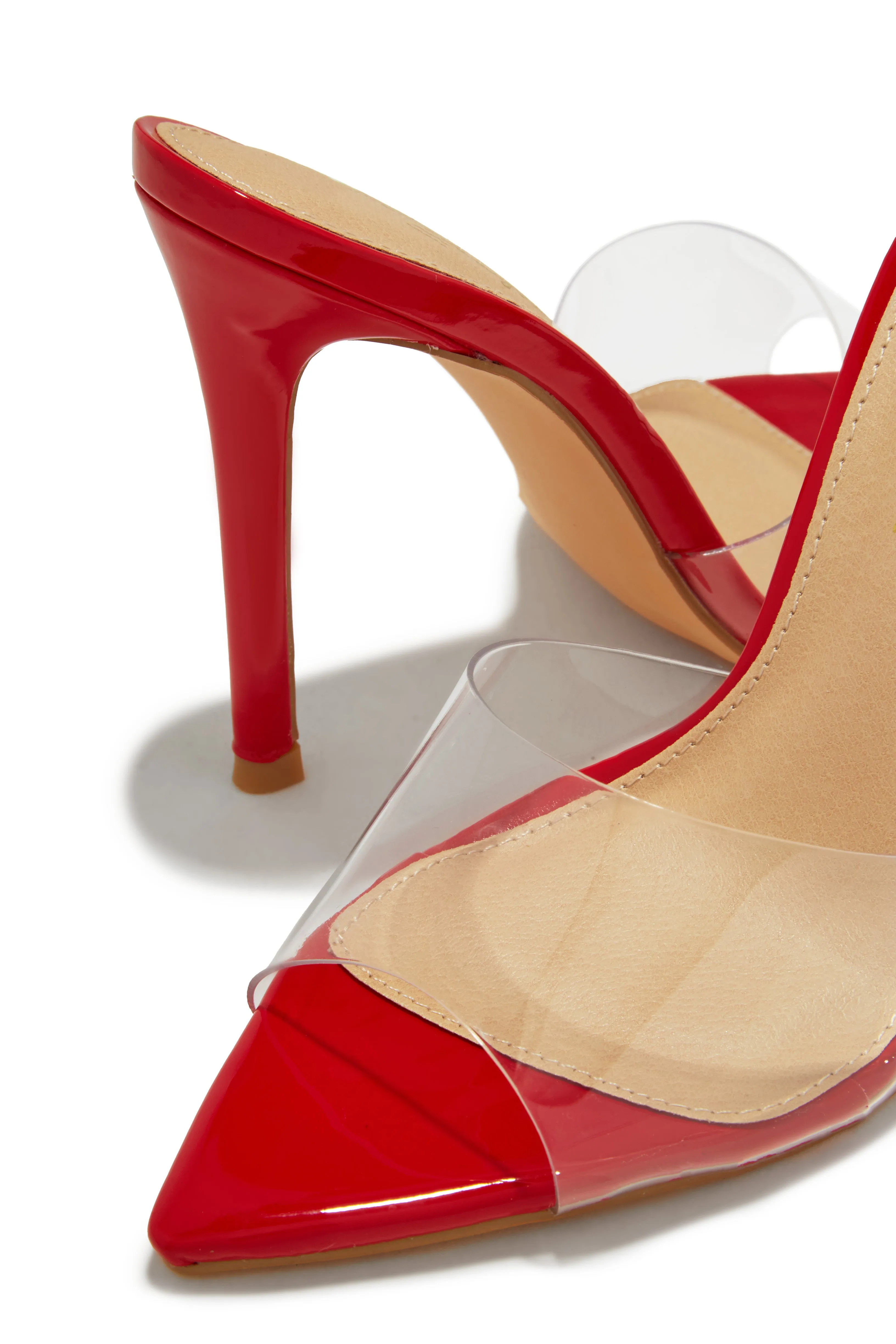 Beauty Blogger Clear Strap Heel Mules - Red