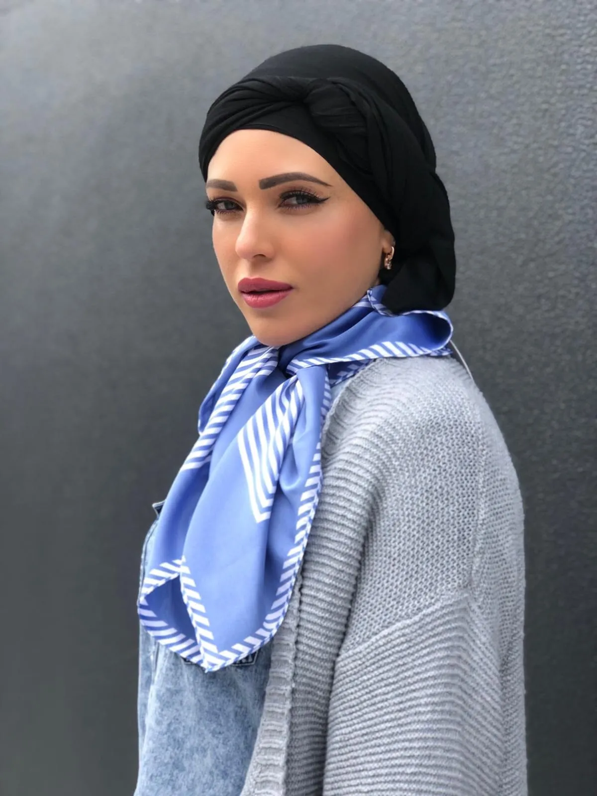 Blue Stripe Satin Scarf