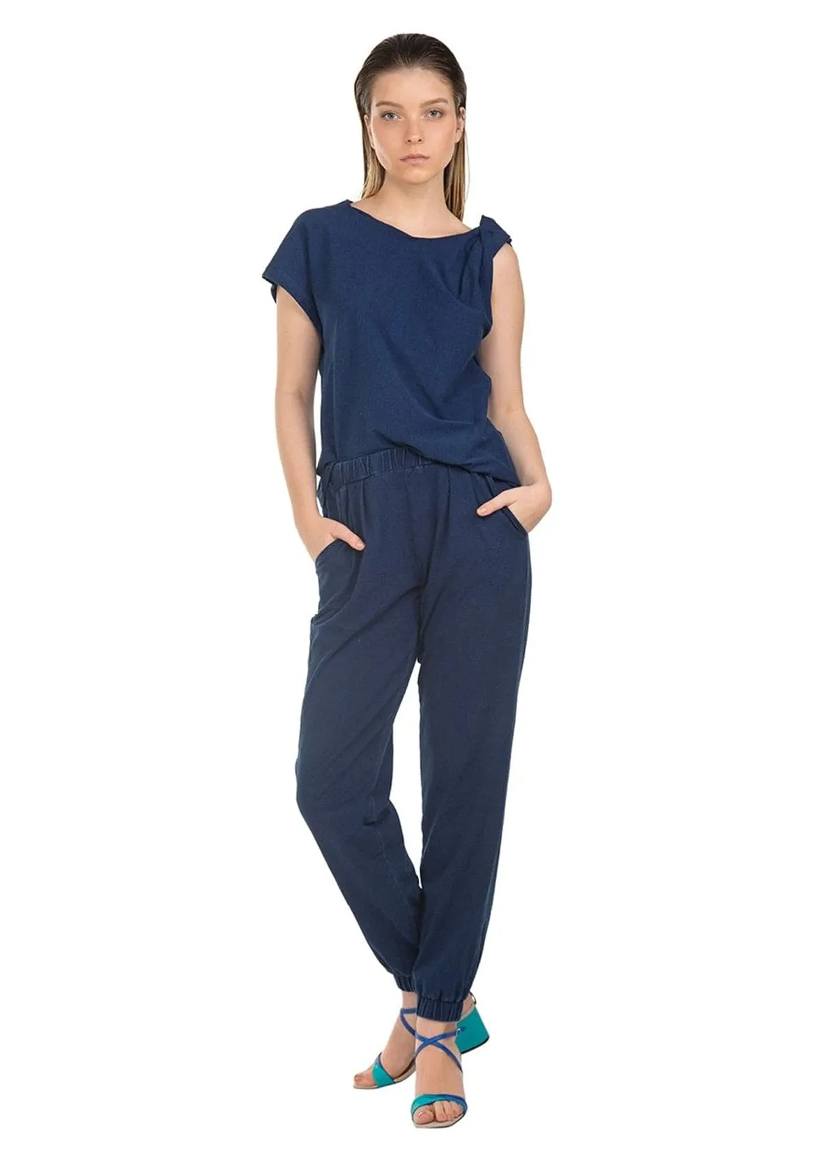 Calça Jogging em Malha Denim