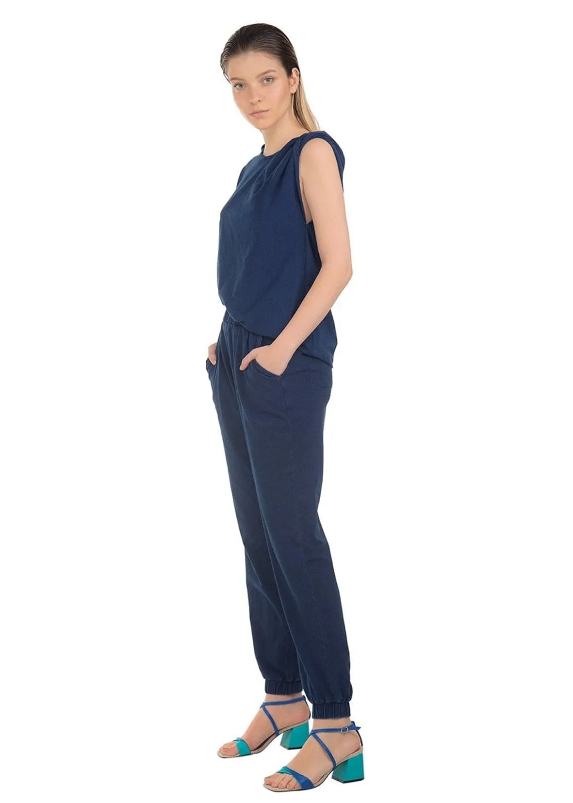 Calça Jogging em Malha Denim
