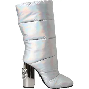 Dolce & Gabbana Silver Padded DG Logo Heels Boots Shoes